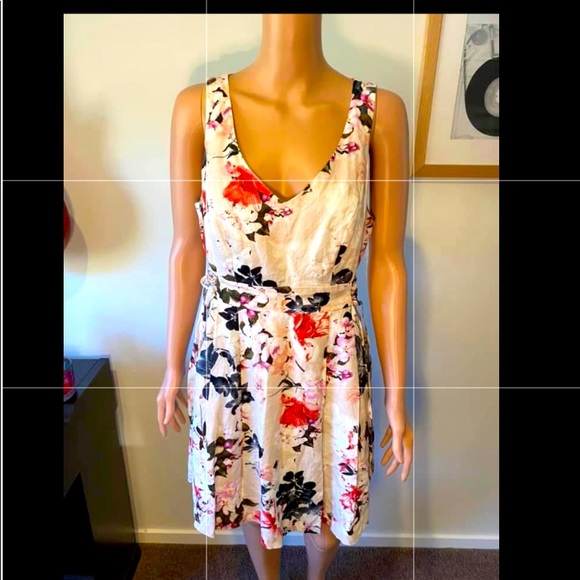 Portmans Linen Floral Dress With Tie 